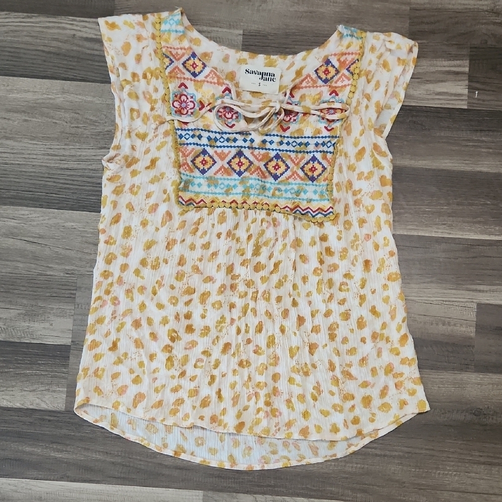 Savanna Jane Embroidered Marigold Sleeveless Top Women's Size Small /S